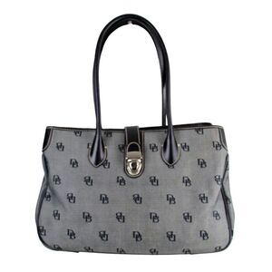 DOONEY & BOURKE GRAY DB CANVAS BLACK REAL LEATHER TRIM SHOULDER BAG TOTE HANDBAG